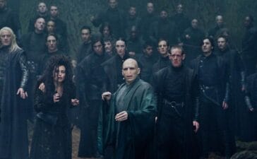 Helena Bonham Carter as Bellatrix Lestrange and Ralph Fiennes as Voldemort in Harry Potter and the Deathly Hallows – Part 2