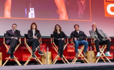 CHICAGO, ILLINOIS - APRIL 12: Actors Judd Nelson, Molly Ringwald, Ally Sheedy, Emilio Estèvez and Anthony Michael Hall during C2E2 on the main stage for the "Don’t You Forget About Me: The Breakfast Club 40th Anniversary Reunion" at McCormick Place on April 12, 2025 in Chicago, Illinois. (Photo by Barry Brecheisen/WireImage)