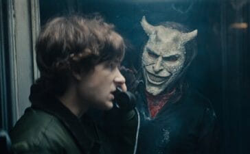 (from left) Finn (Mason Thames) and The Grabber (Ethan Hawke) in Black Phone 2, written and directed by Scott Derrickson.