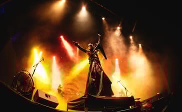 MONTERREY, MEXICO - OCTOBER 9: Nergal, singer of Behemoth band, performs on the concert as a part of The Unholy Trinity Tour at Showcenter on October 9, 2025 in Monterrey, Mexico. (Photo by Medios y Media/Getty Images)