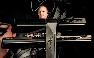 Delain keyboardist Martijn Westerholt performing at Santeria Toscana 31 in Milan in January 2024.
