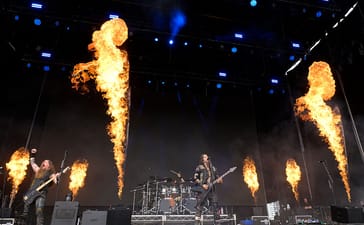 Robb Flynn of Machine Head performing amid stage pyrotechnics at Good Things Festival in Melbourne in December 2025.