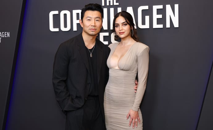 NEW YORK, NEW YORK - DECEMBER 16: Simu Liu and Melissa Barrera attend Peacock's "The Copenhagen Test" New York Screening at Whitby Hotel on December 16, 2025 in New York City. (Photo by Arturo Holmes/Getty Images)