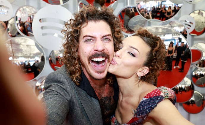 SYDNEY, AUSTRALIA - NOVEMBER 19: Adam Hyde and Abbie Chatfield attend the 2025 ARIA Awards at Hordern Pavilion at Hordern Pavilion on November 19, 2025 in Sydney, Australia. (Photo by Hanna Lassen/Getty Images)