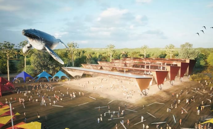 Image: Concept for the Coochin Creek festival site. Credit: Comiskey Group/Open Architecture Studio