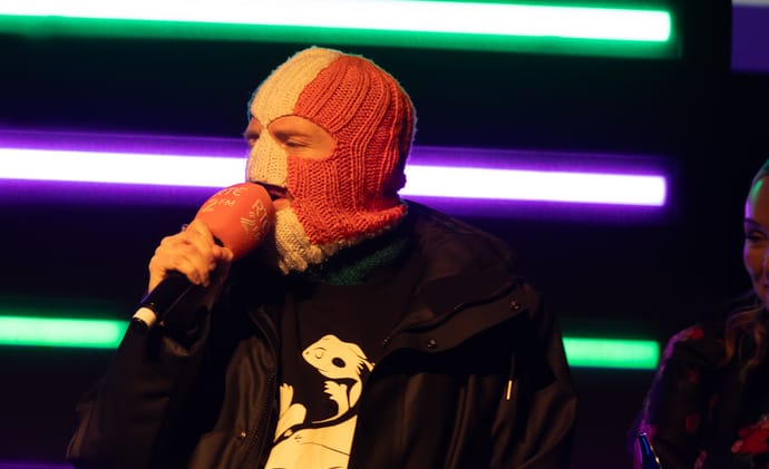 DJ Próvai of Kneecap at the RTE Choice Music Prize in 2026.