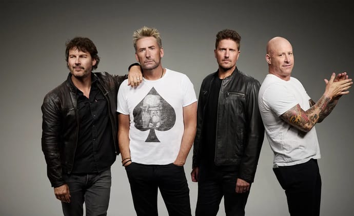 Nickelback band members Ryan Peake, Chad Kroeger, Mike Kroeger and Daniel Adair in an official 2026 press photograph