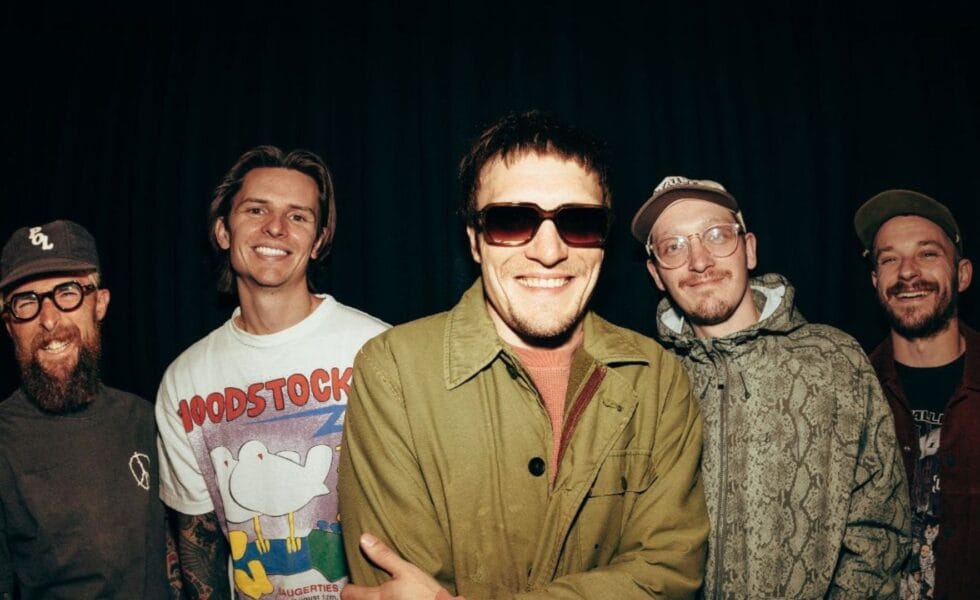 Neck Deep Band Posing in front of a black background.