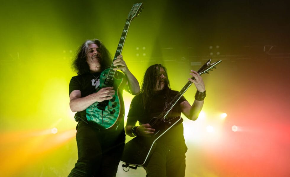 Alex Skolnick and Eric Peterson of Testament (Photo by Miikka Skaffari/Getty Images)