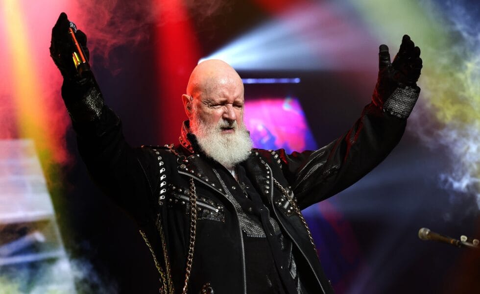 INGLEWOOD, CALIFORNIA - OCTOBER 19: Rob Halford of Judas Priest performs at The Kia Forum on October 19, 2025 in Inglewood, California. (Photo by Monica Schipper/Getty Images)