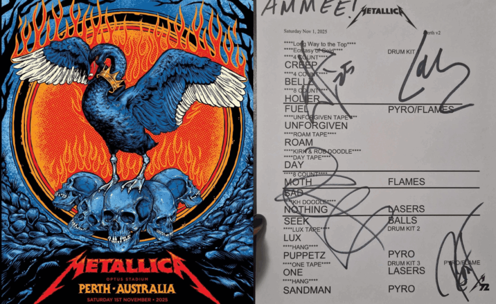 Metallica poster and setlist perth