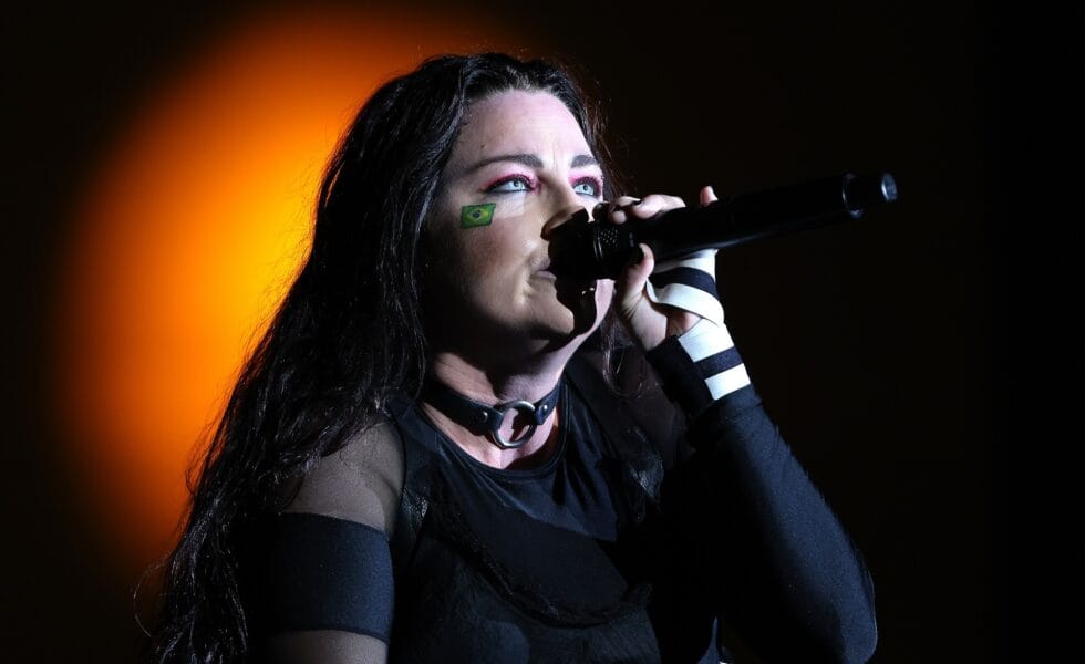 RIO DE JANEIRO, BRAZIL - SEPTEMBER 15: Amy Lee of Evanescence performs on Sunset Stage on day 3 of Rock In Rio 2024 at Cidade do Rock on September 15, 2024 in Rio de Janeiro, Brazil. (Photo by Wagner Meier/Getty Images)