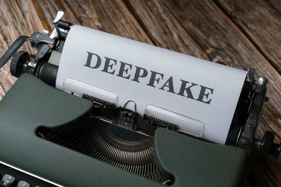 Typewriter with the word ‘Deepfake’ typed on a sheet of paper.