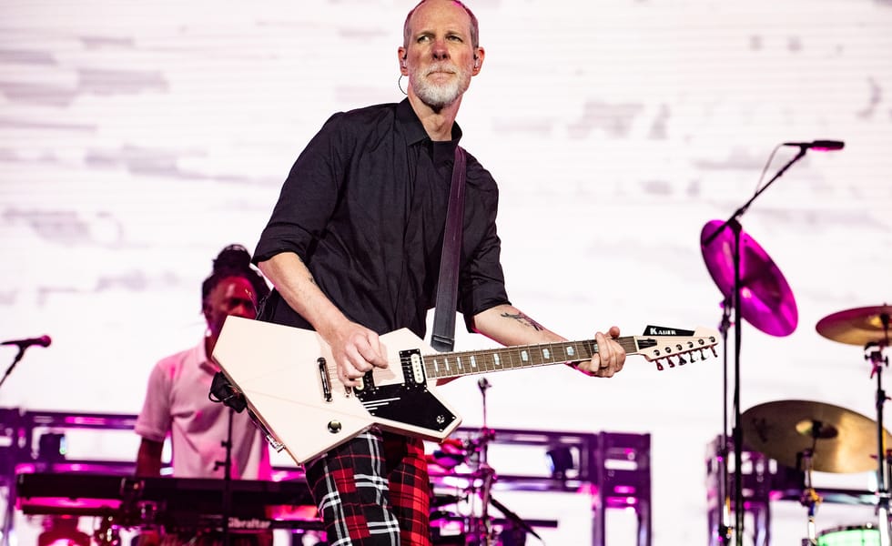 Tom Dumont of No Doubt at Coachella 2024. Photo by Timothy Norris/Getty Images for Coachella