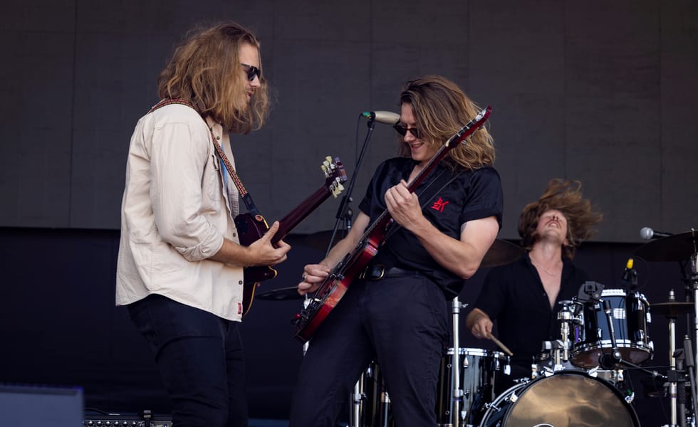 Tom Switlek and Jimmy Vann performing at Falls Festival in Fremantle