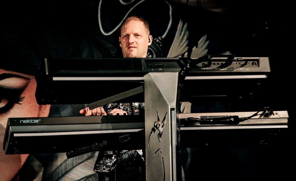 Delain keyboardist Martijn Westerholt performing at Santeria Toscana 31 in Milan in January 2024.