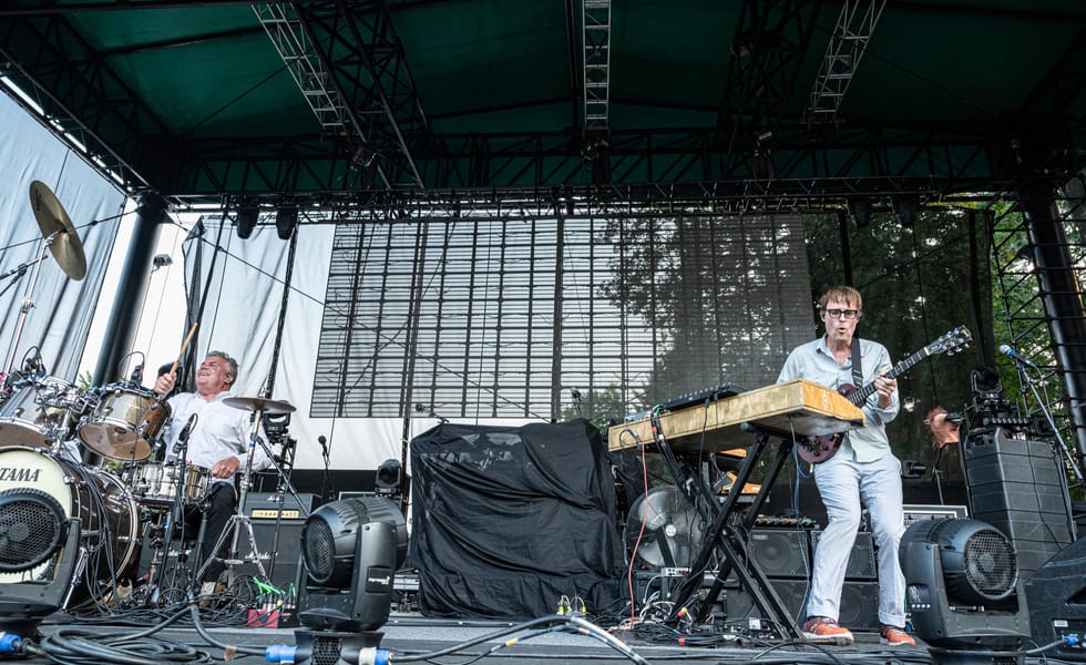 Ian Williams of Battles and Don Caballero performing in 2021