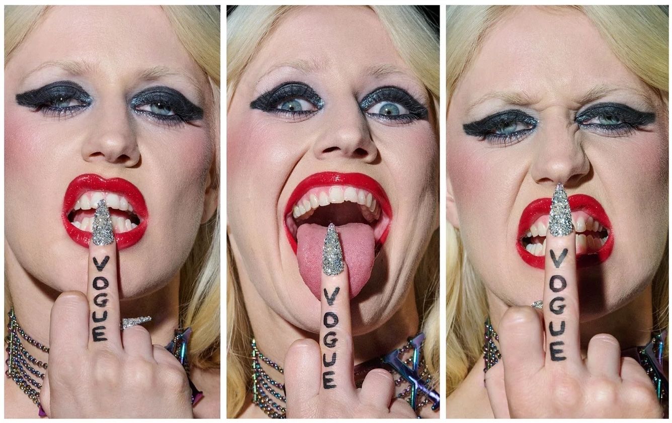 Amy Taylor from Amyl and the Sniffers photographed by Jamie Nelson for the Champagne Problems series originally shot for Vogue Portugal.