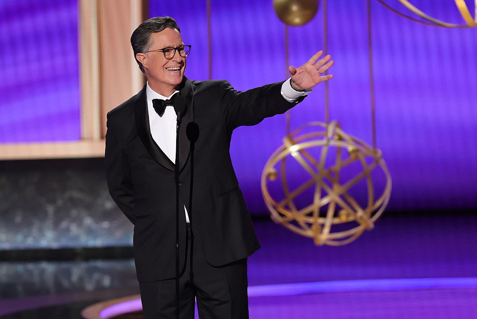 LOS ANGELES, CALIFORNIA - SEPTEMBER 14: Stephen Colbert speaks onstage during the 77th Primetime Emmy Awards at Peacock Theater on September 14, 2025 in Los Angeles, California.  (Photo by Kevin Winter/Getty Images)