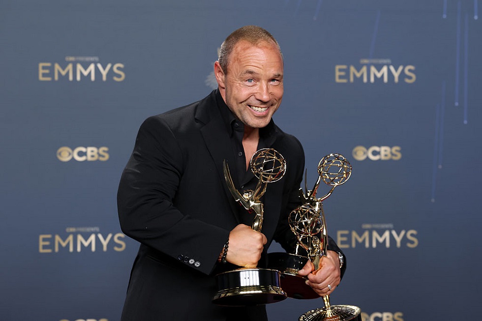 LOS ANGELES, CALIFORNIA - SEPTEMBER 14: (L-R) Stephen Graham, winner of Lead Actor in a Limited or Anthology Series or Movie and Outstanding Writing for a Limited or Anthology Series or Movie for "Adolescence," poses in the press room during the 77th Primetime Emmy Awards at Peacock Theater on September 14, 2025 in Los Angeles, California.  (Photo by Amy Sussman/Getty Images)