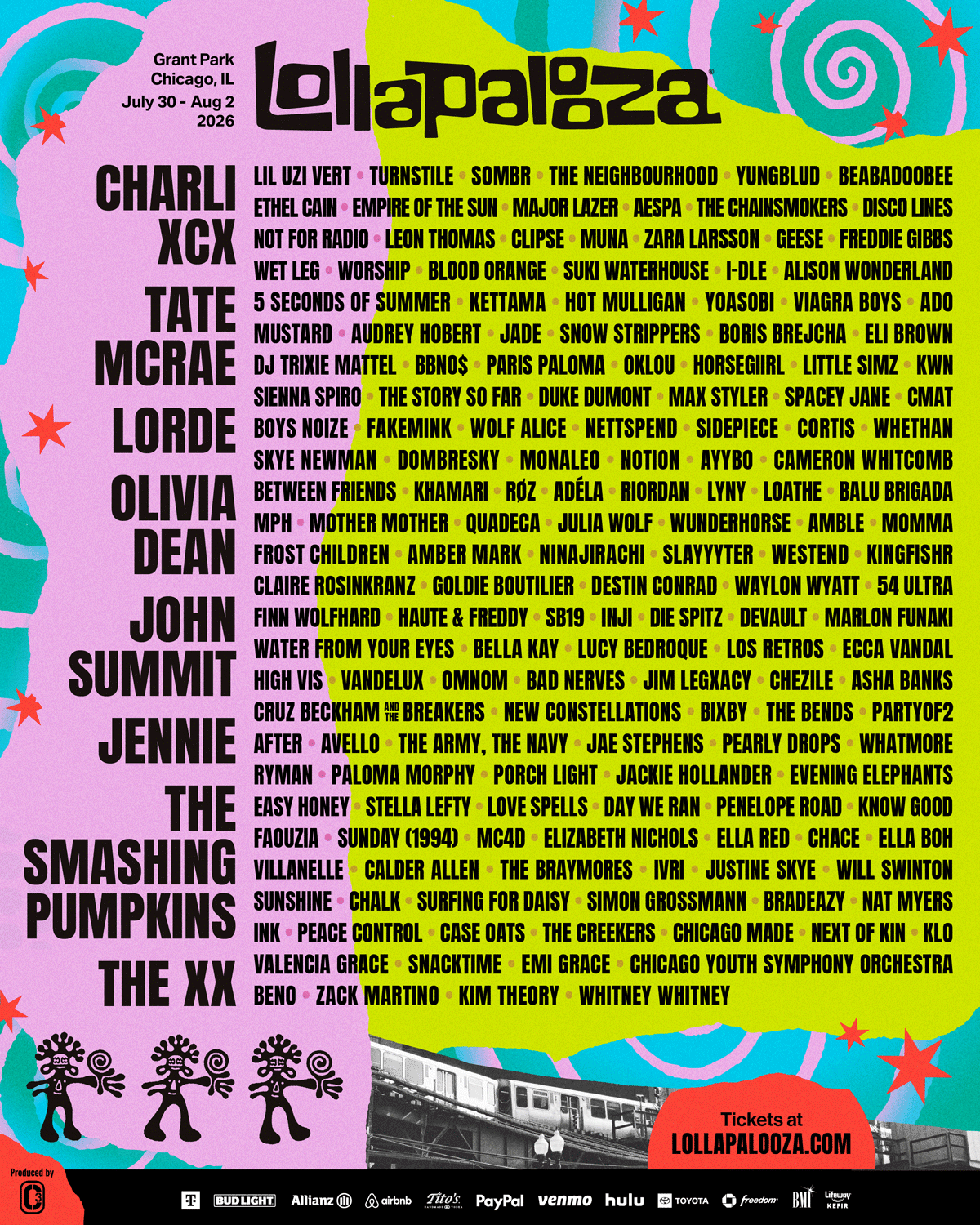 Lollapalooza 2026 Line Up

IMAGE: Lollapalooza