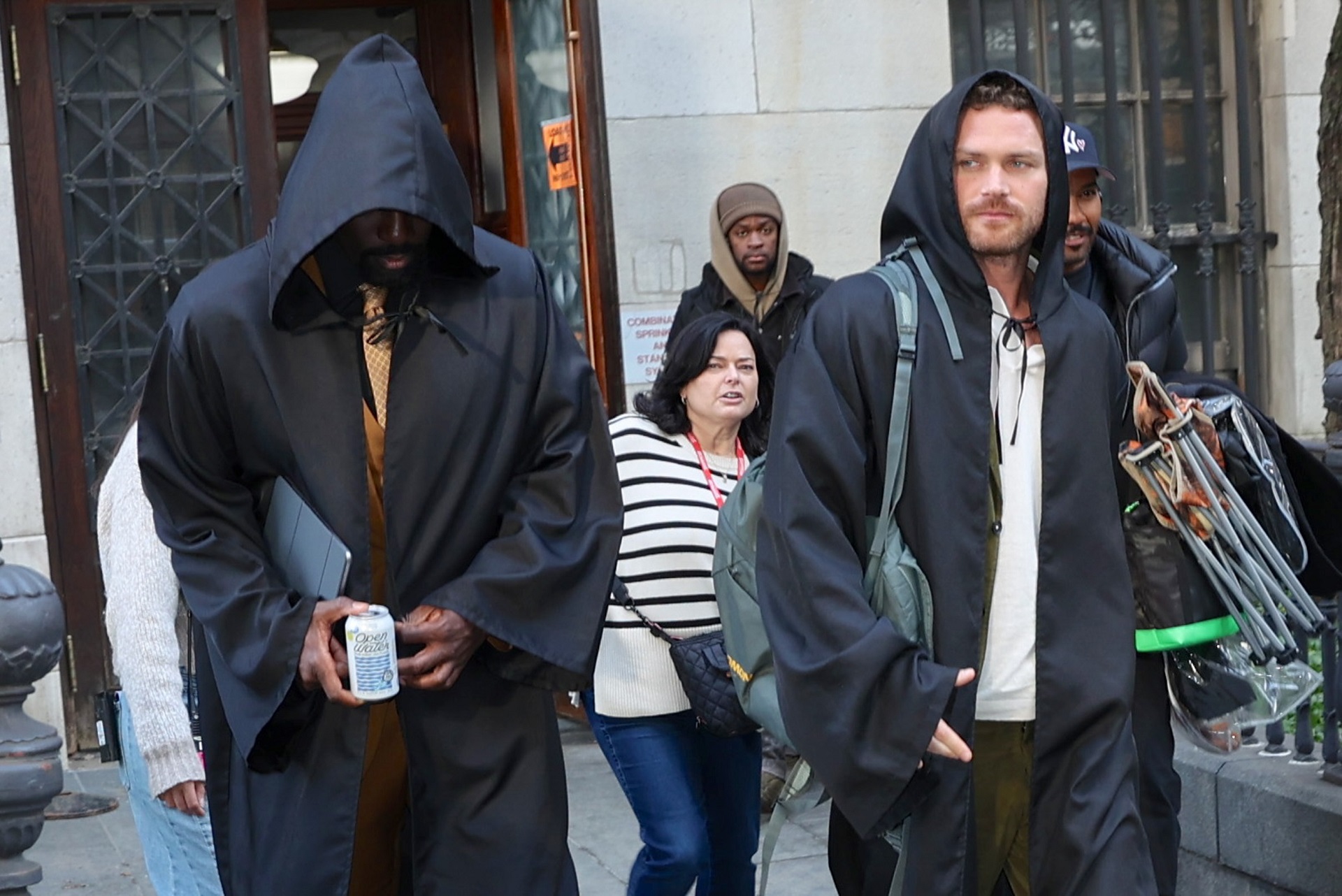 The cast of The Defenders on the set of Daredevil: Born Again season 3.