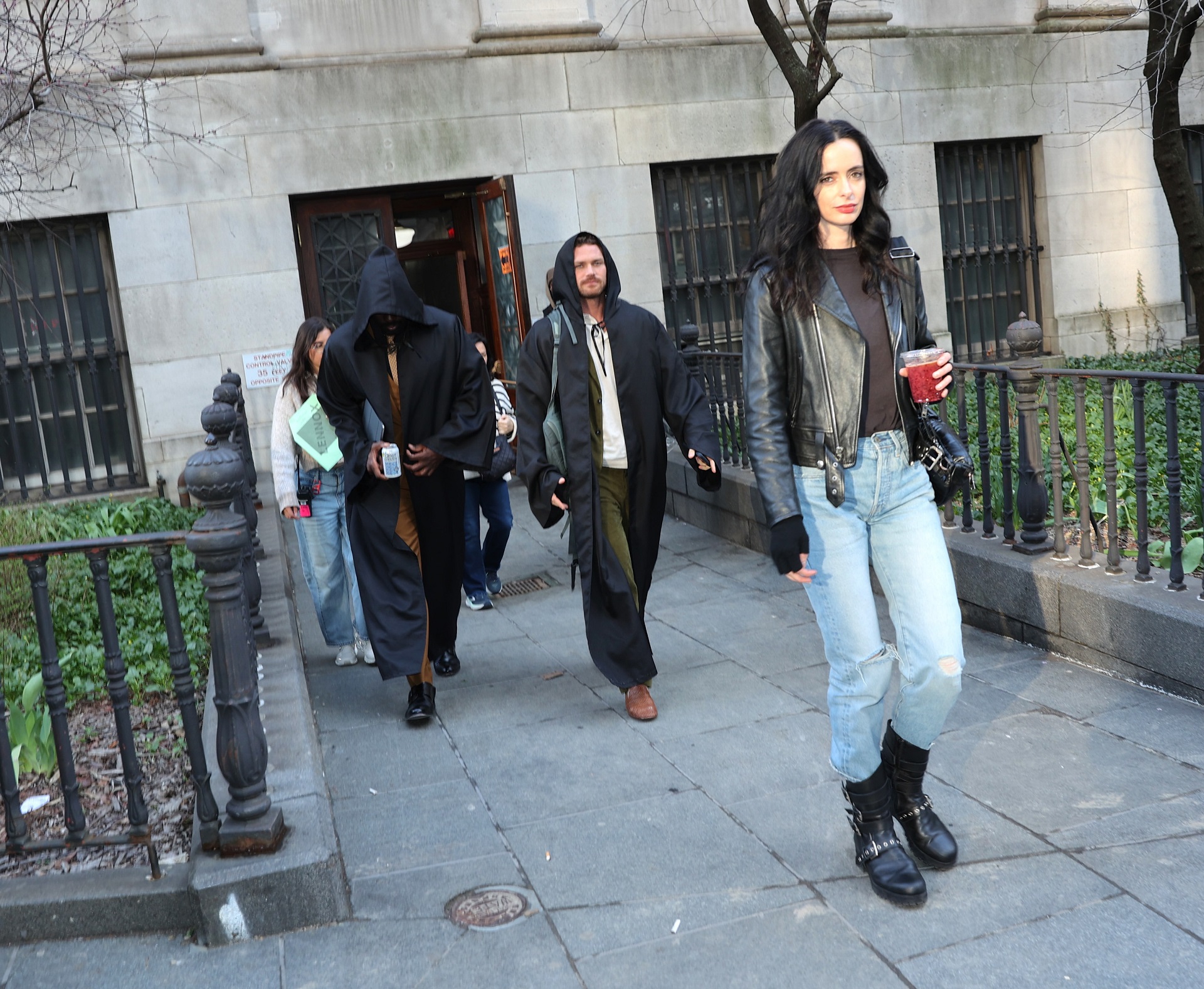 The cast of The Defenders on the set of Daredevil: Born Again season 3.
