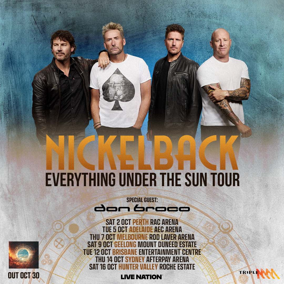 Nickelback 2027 Australian tour poster with Don Broco, showing all seven dates